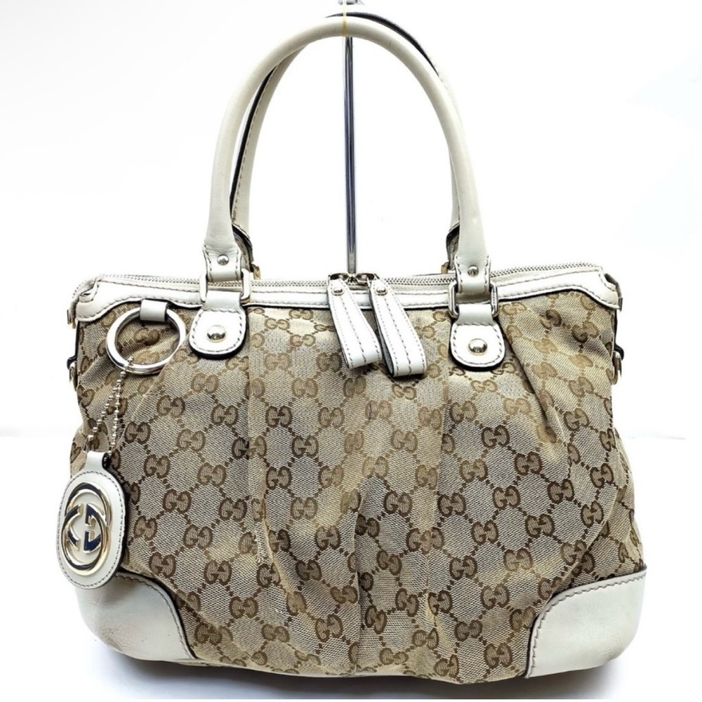 Gucci Tan and White Shoulder Bag with GG Monogram & matching Wallet